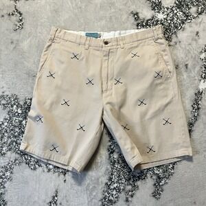 Castaway Nantucket Island Shorts Mens Sz 36 stone/khaki embroidered golf club